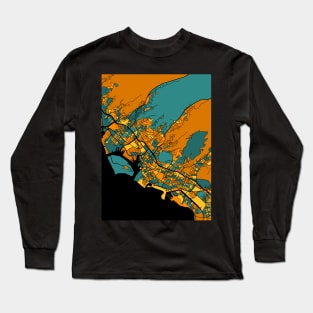 Honolulu Map Pattern in Orange & Teal Long Sleeve T-Shirt